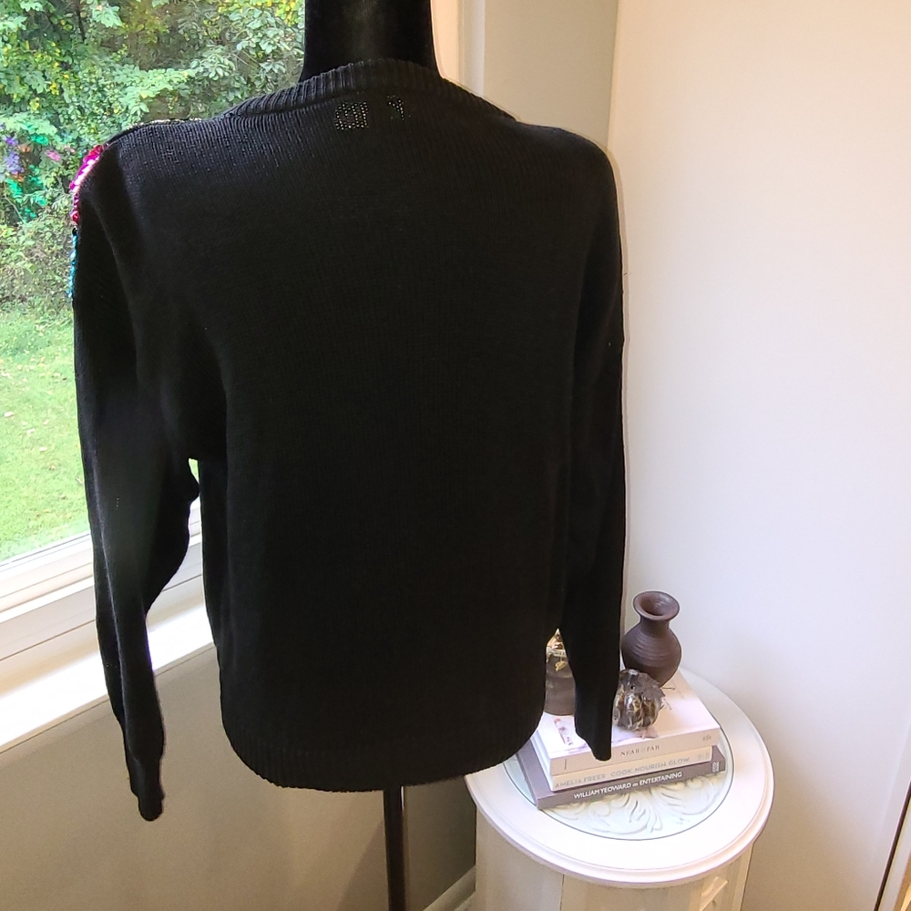 Vintage Margules black sweater with sequines Sz L - Picture 3 of 9